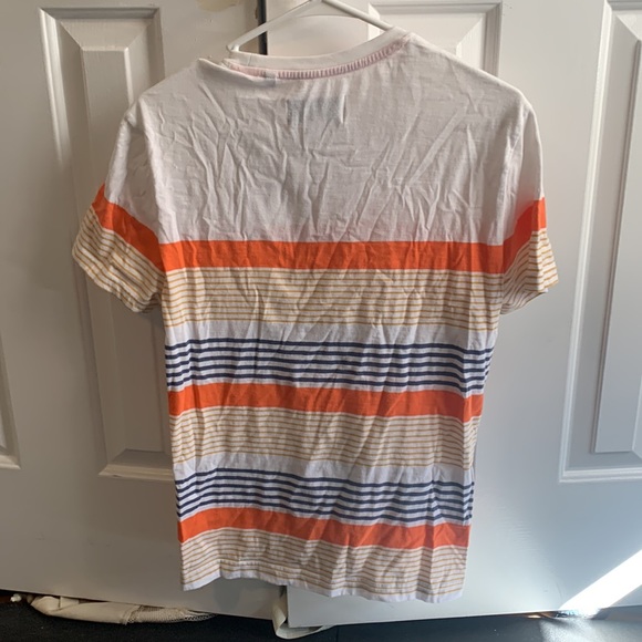 Men's small used penguin casual t shirt. White with multi color stripes - Picture 4 of 5